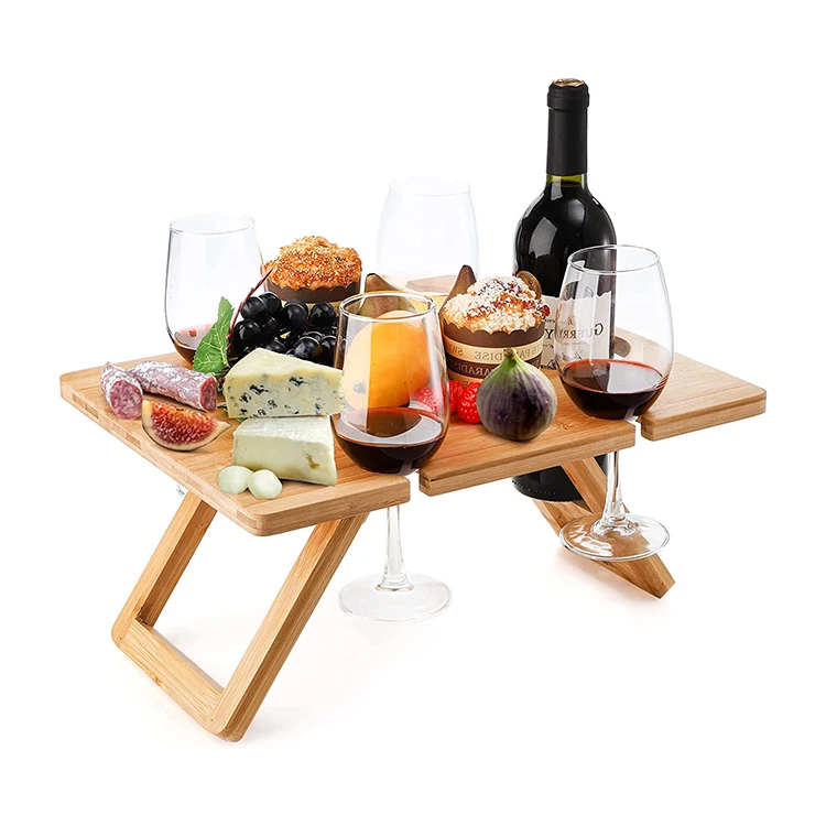 Outdoor Foldable Beach Tray Portable Wooden Wine Picnic Table With Wine ...