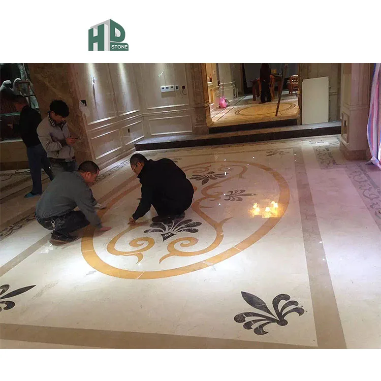 Round Waterjet Cut Pattern Mosaic With Marble for Hotel Foyer Flooring Design