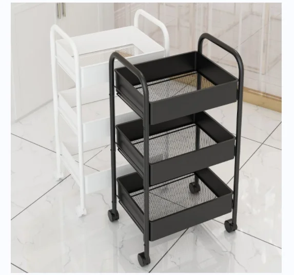 Wholesale Multi Function Storage Rack square Tube 4 Tier Drawer Cabinet Kitchen Storage Organizer Trolley
