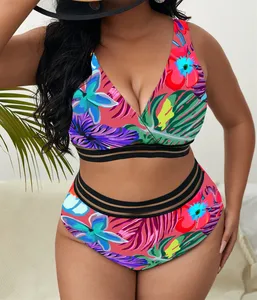 2023 Women's Bikinis Set Cactus Printed Ruffle Big Swimsuit Large Female Swimming Suits 5XL