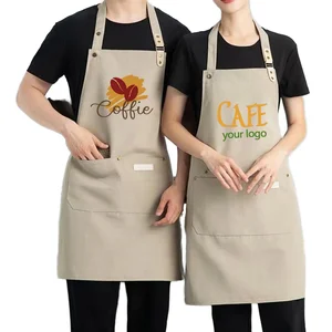 High Quality Customized Logo Metal Snap Buttons Khain Canvas Aprons Clean Dust Unisex In-Stock Restaurant Bar Waiter Service