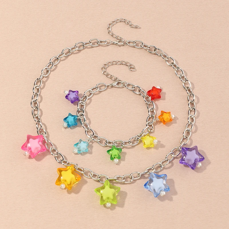 Colorful Five-pointed Star Decor Bracelet, Cute Chain Jewelry For