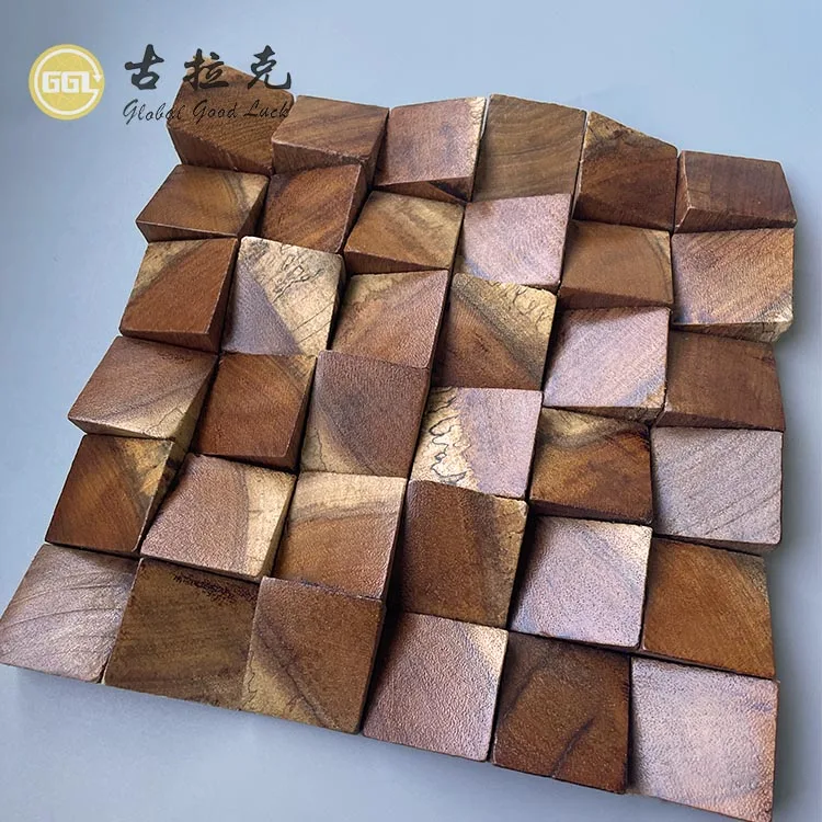 3D Square Nature Wood Wall Mosaic Decor Background Wall Mosaic