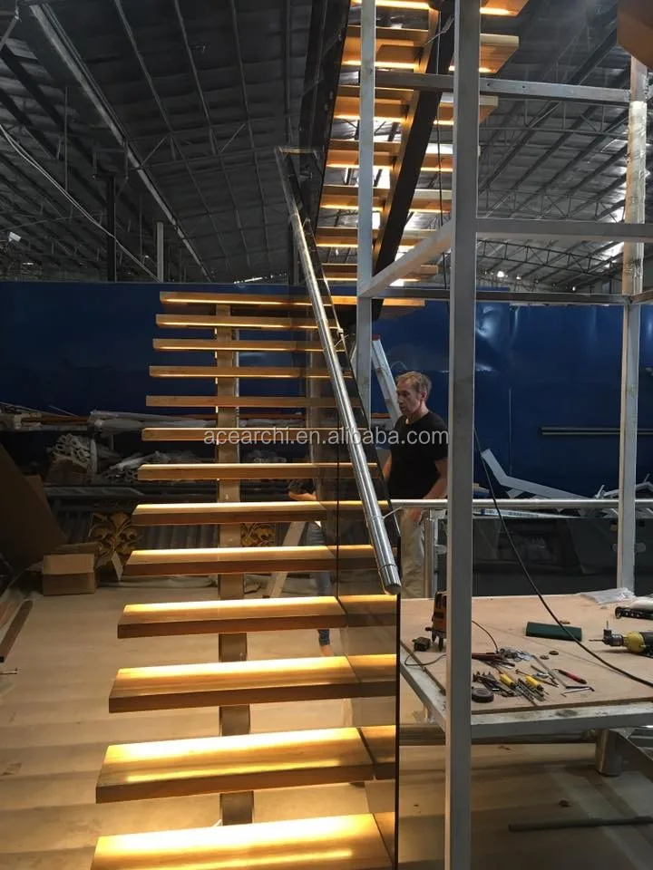 Walnut Slab Wood Stairs Floating and Straight Stairs with American Red Oak Tread for House