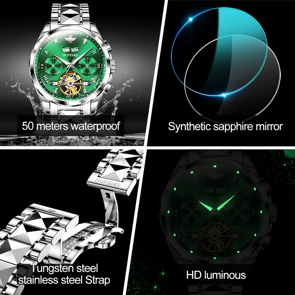 Oupinke 3186 Men's Luxury Mechanical Watch - Waterproof Stainless