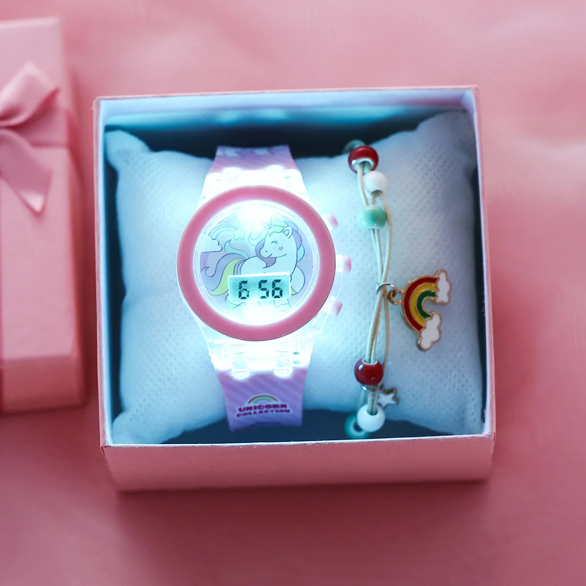 Luminous  Unicorn  Stars Rainbow Bracelet Watch Jewelry Set Best Gifts Sport Animal Shape  Cartoon Watches for Kids