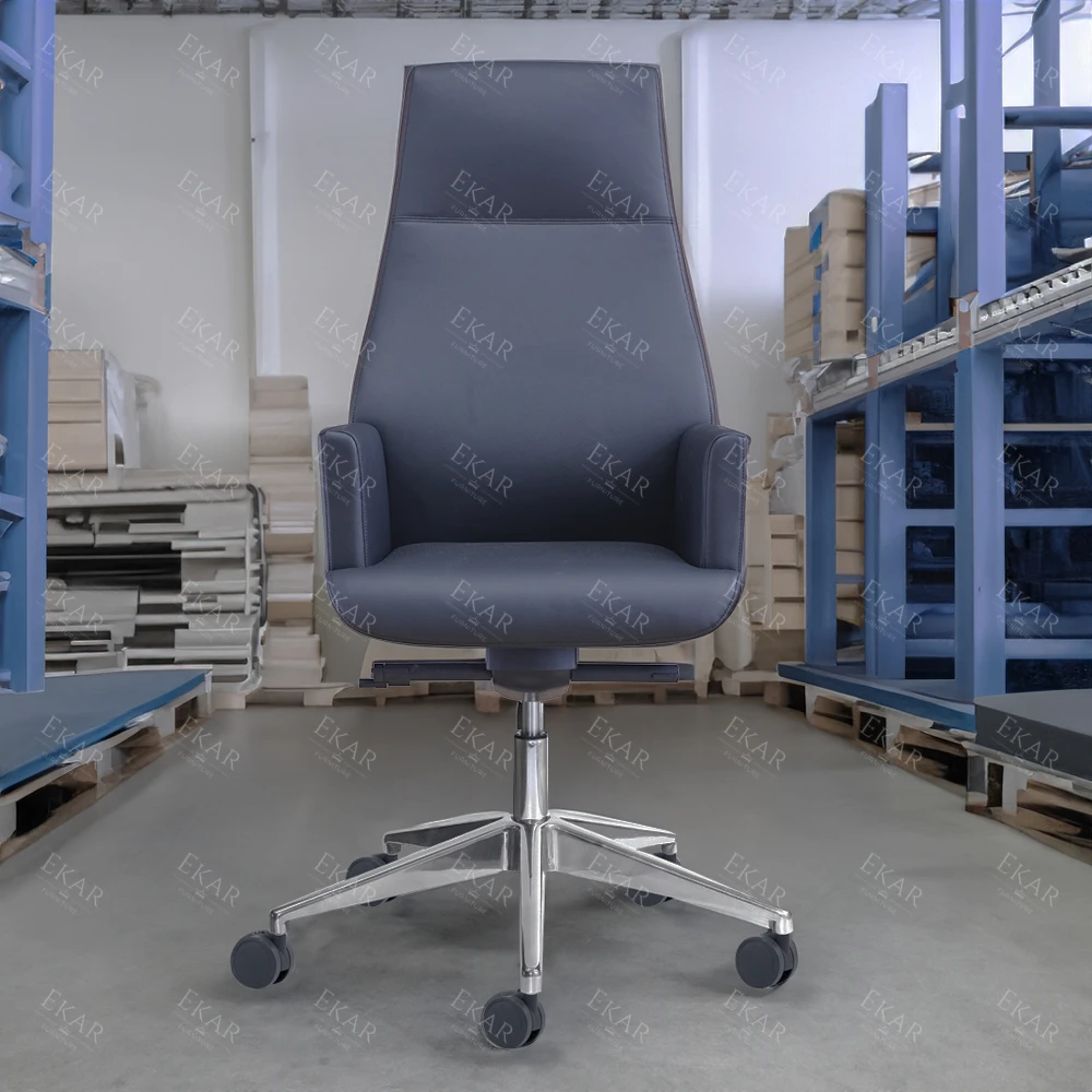 Executive Top-Grain Leather Office Chair with Padded Armrests - Premium Comfort Ergonomic Design details