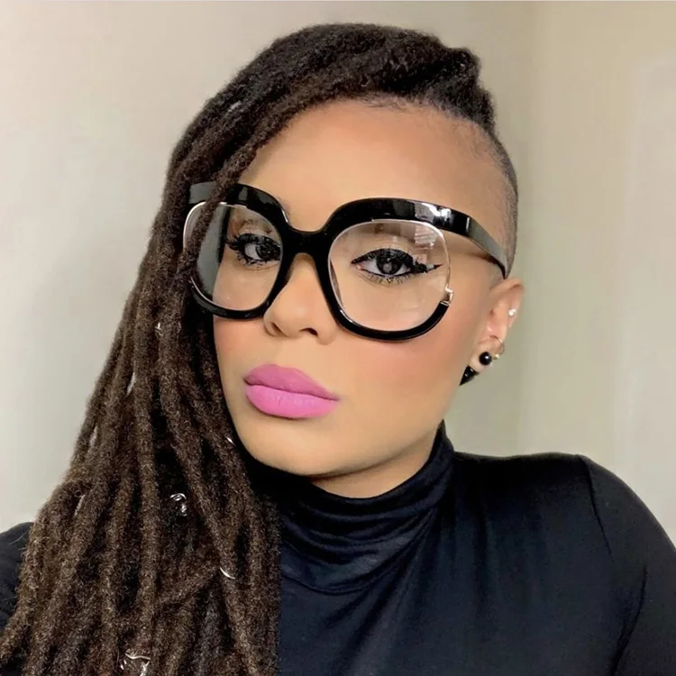Oversized Owl Frame With Anti-Blue Light Feature New European American Trend Unisex Optical PC Frame AC Lens Diamond Face Shape