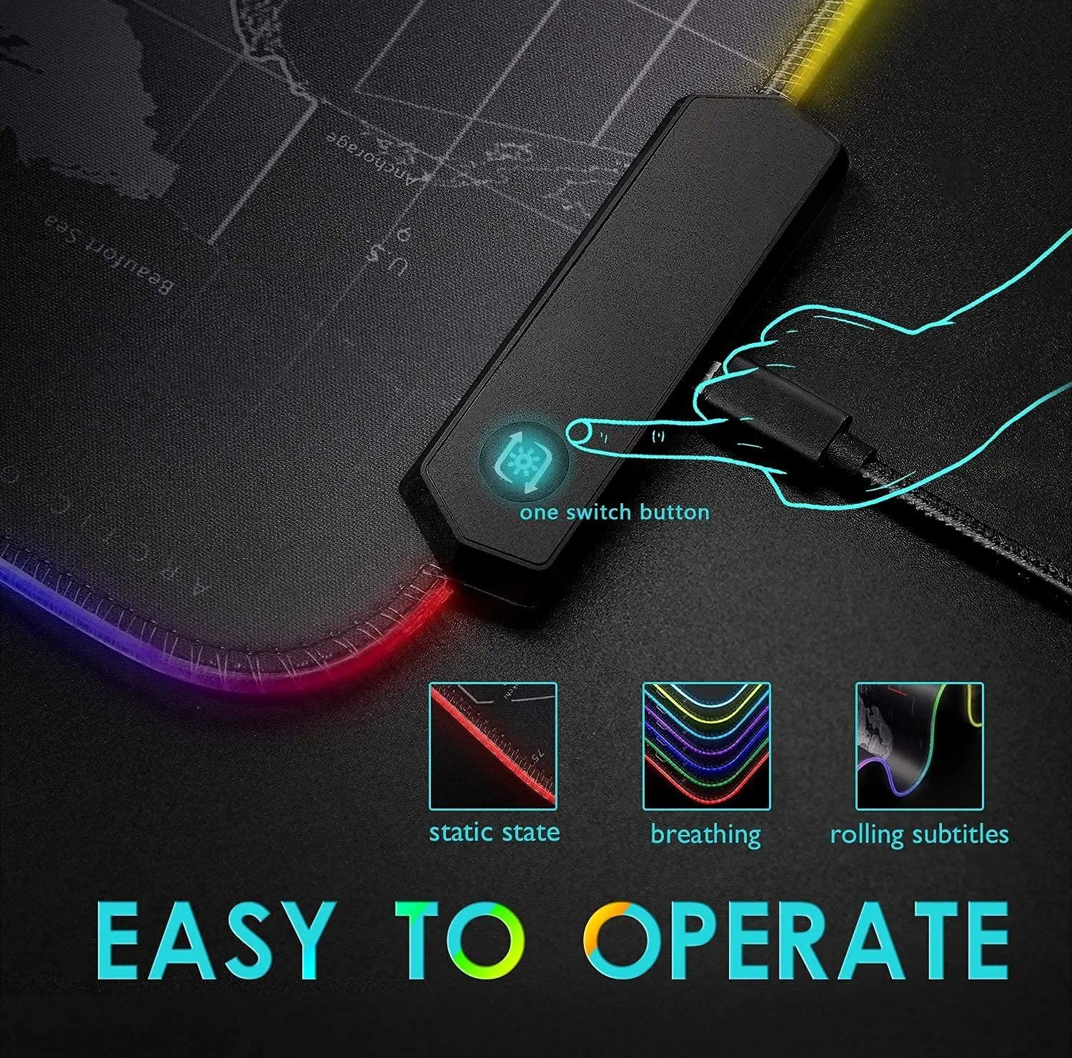 Durable XXL Fabric Surface Non Slip Extended Custom Design World Map LED RGB Gaming Mouse Pad