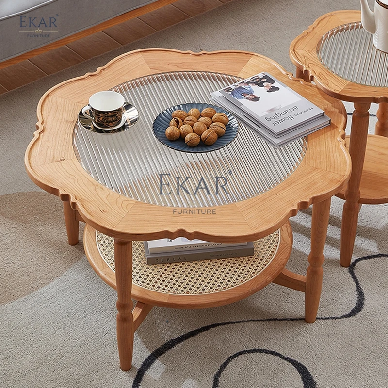 product new design cherry wood lace modular coffee table set-62