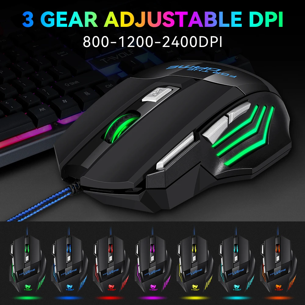 T-WOLF M1 High Performance Wired Gaming Mouse RGB LED Backlit Mouse 3600 DPI 7D Game Ergonomic  Mice for Souris Gamer Laptop