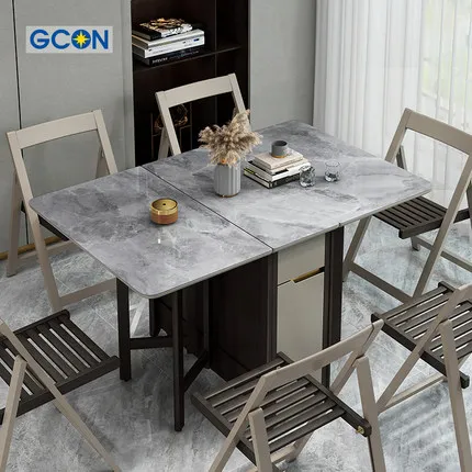 Folding Dining Table,Marble And Wood Foldable Dinning Room Furniture ...