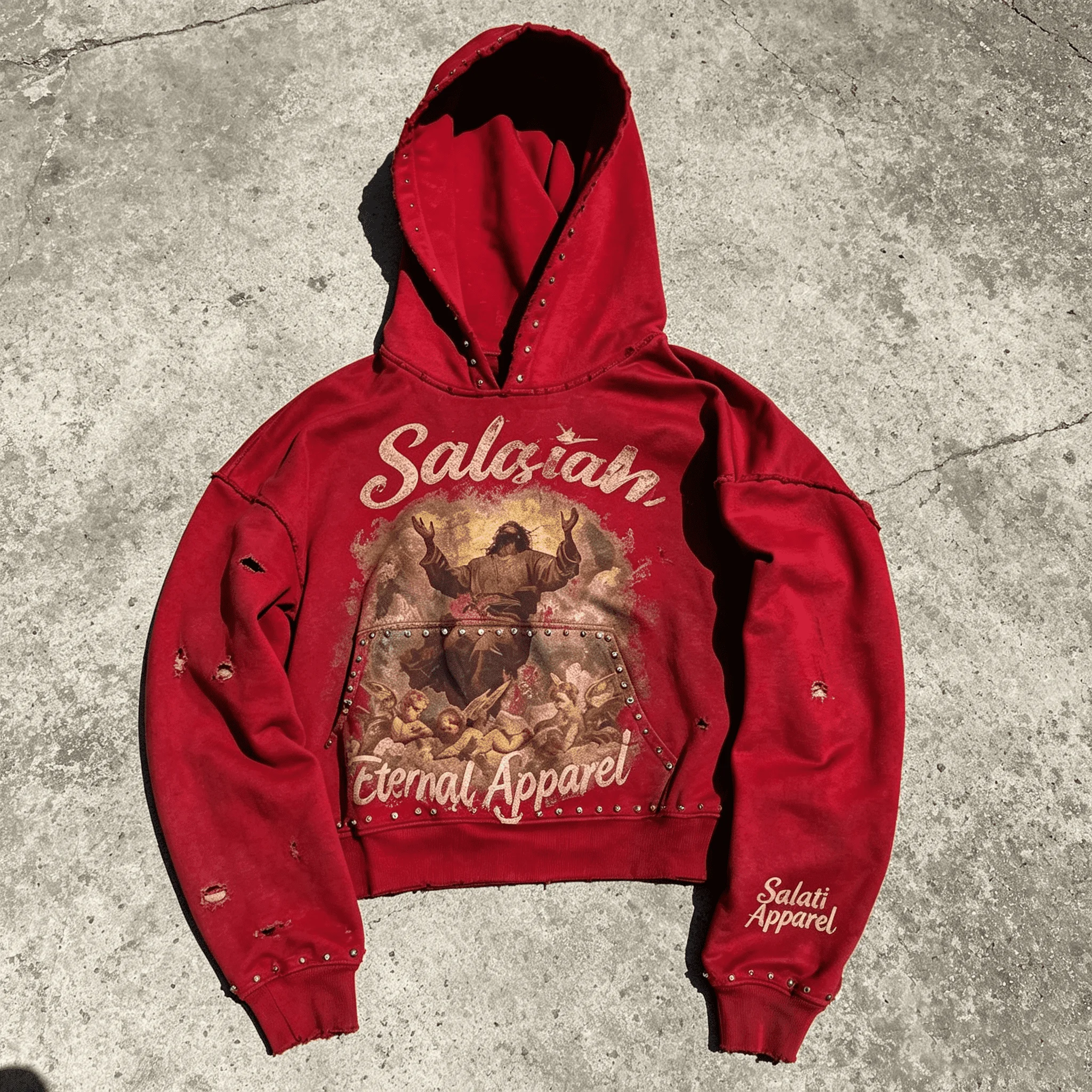 Custom Vintage Oversized Cotton Rhinestone Hoodie Acid Wash Distressed Graphic Pullover Sweatshirt gallery 8