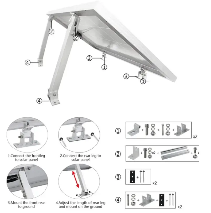 30 Degree to 60 Degree Adjustable Tilt Front Leg Rear Leg for Roof Mounting Bracket