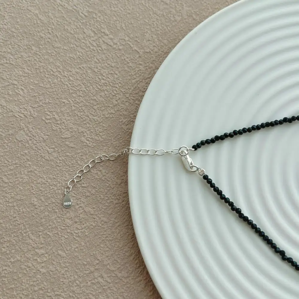 KAKODIY Luxury 925 Sterling Silver Natural Black Crystal Beaded Chain Women's Pearl Necklace detail 3