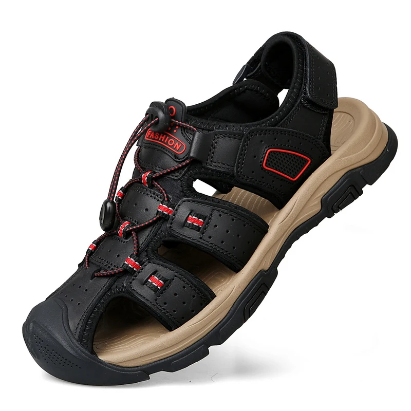 In Ready Stock Fast Delivery First Layer Real Cow Leather Upper Anti Slip Sole Men Leather Beach Sandals