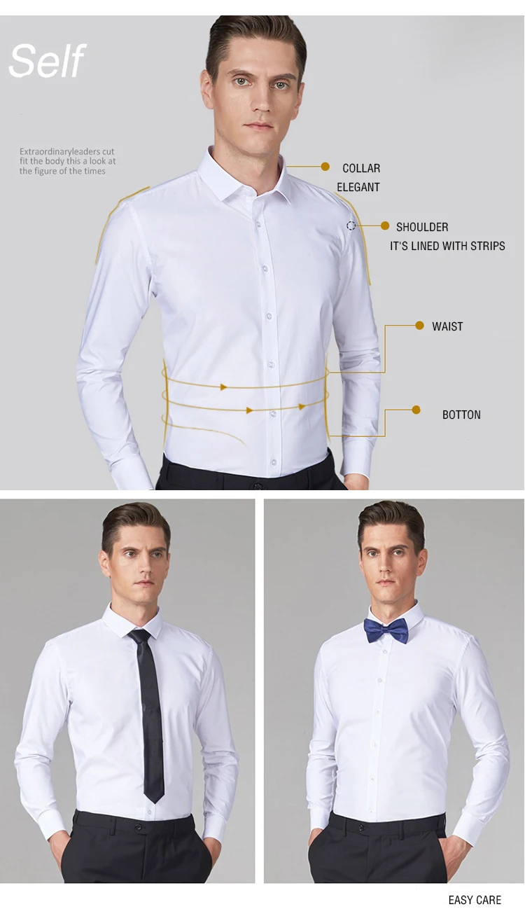 Custom High Quality Male Business Casual Uniform Simple Non-iron Solid ...