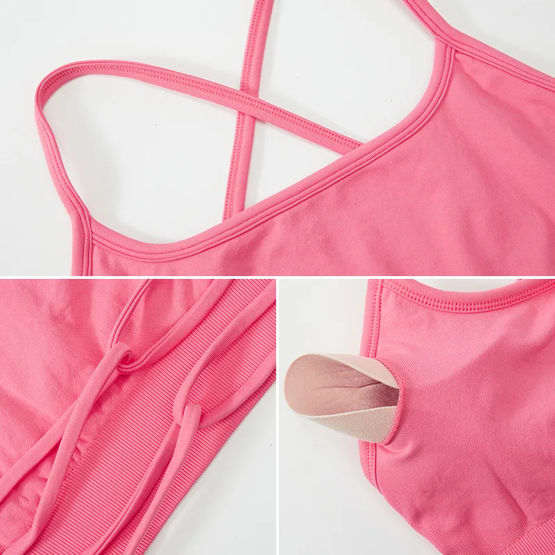 Women's Backless Sports Bra Seamless Padded Strappy Criss-cross Bra Workout Yoga Crop Tank Tops