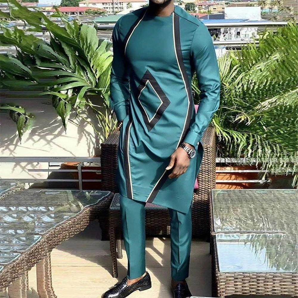 Africa Ethnic Style Muslim Fashion Casual Solid Color Robe 2 Piece Set Long Sleeve Size Islamic Clothing Men Suits - Buy Fashion Solid Color Slim Fit Robe Sets,Mature