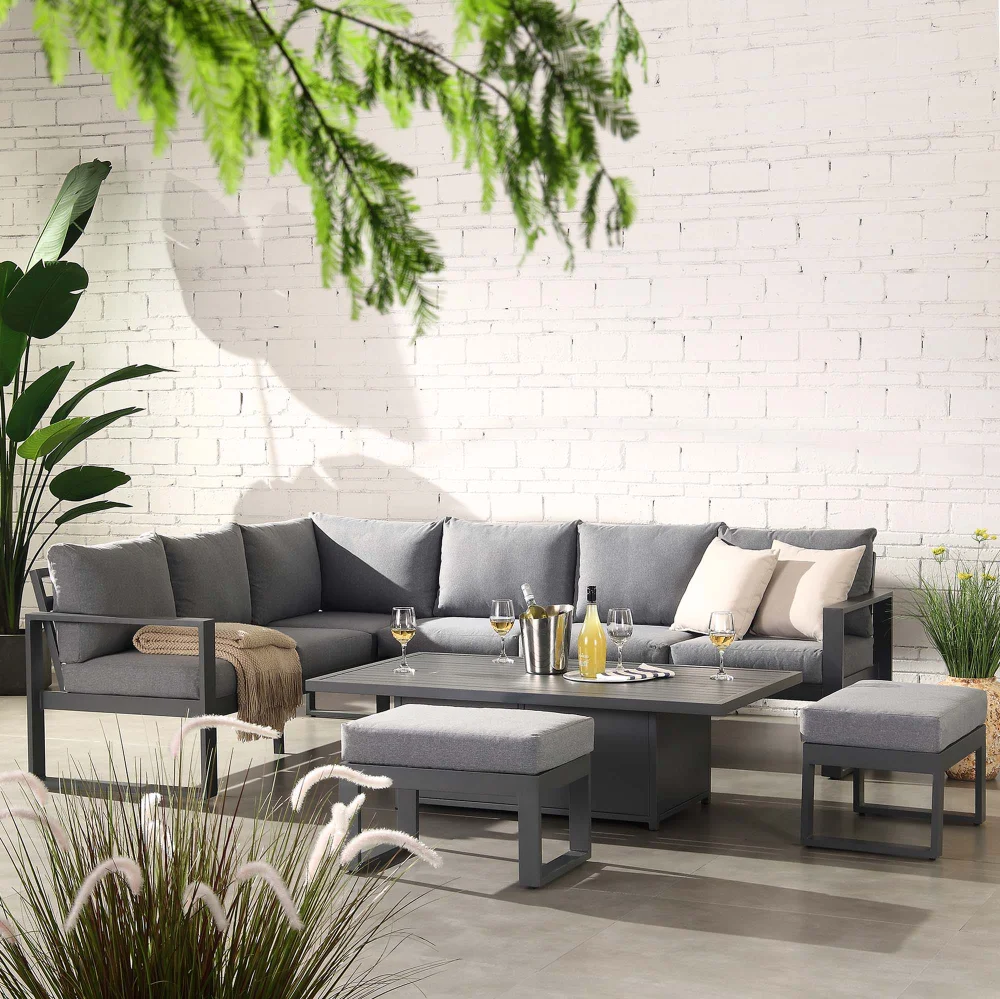 Casual Dining Set Large for Outdoor Patio Aluminium Garden Sofa with Rising Table Bench and Sunbed for Outdoor Furniture Use manufacture