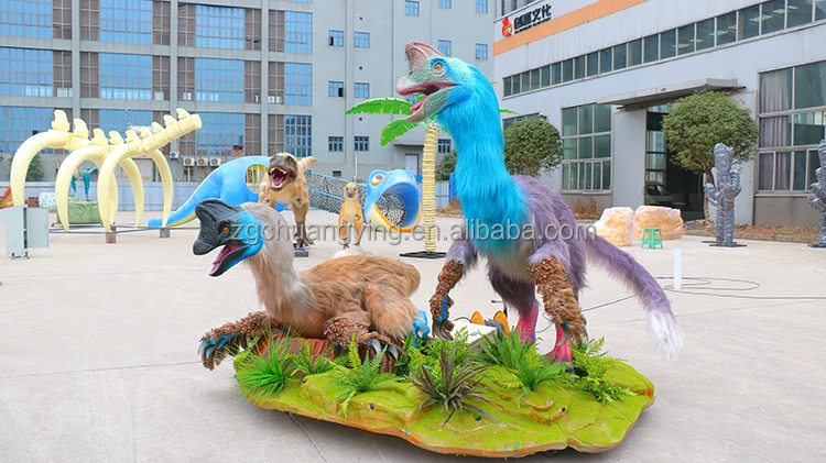 Indoor Outdoor Jurassic Theme Park Project Real Life Size Dinosaur Statue With Feather