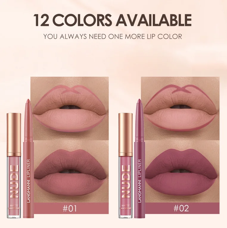 Waterproof Matte Lipstick And Lipliner Set Nude Lipgloss And Liplienr