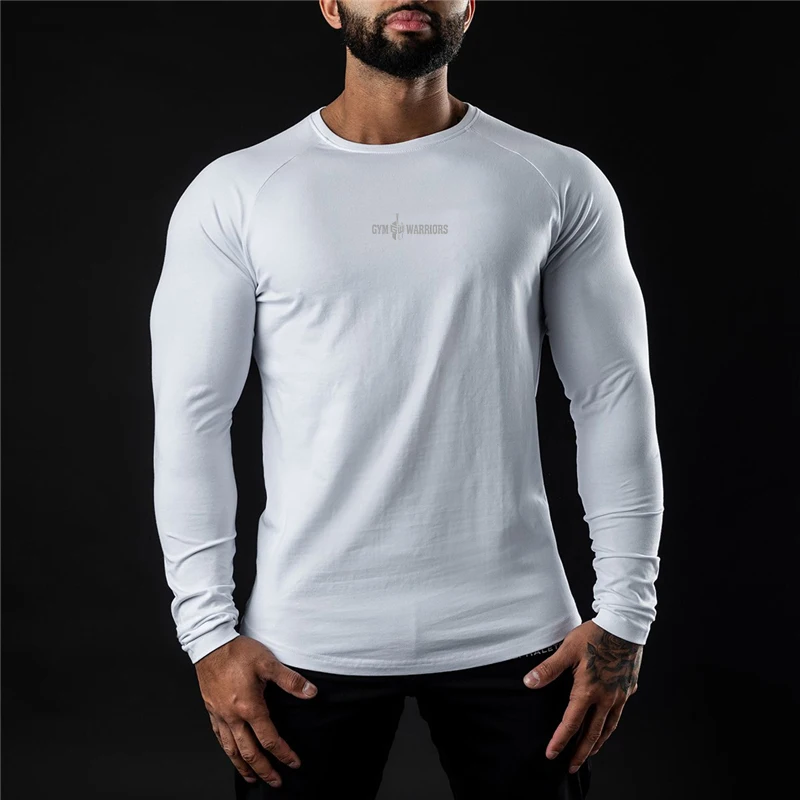 Cotton Elastane Muscle Slim Fit Crewneck Custom Factory Support Wholesale Gym Fitness Clothing Mens Long Sleeve T Shirt