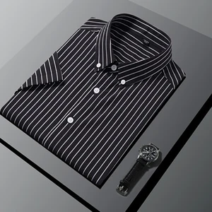 Recommend Men's Black Stripe Shirts Breathable Casual Half Sleeve Summer Men Clothes
