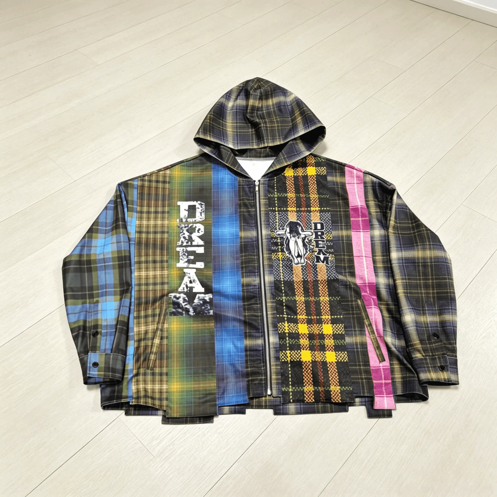 Custom Waterproof Plaid Print Zipper Nylon Outdoor Windbreaker Jacket for Men