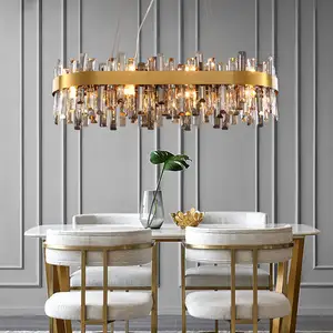 New Luxury Kitchen Island Dining Room Lighting Stainless Steel Round Rings Led Crystal Pendant Light
