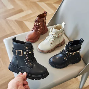 Western Design White Pu Leather Boots for Children Wholesale Zipper Small Kids Winter Shoes Fashion Girls Boots for Teenager