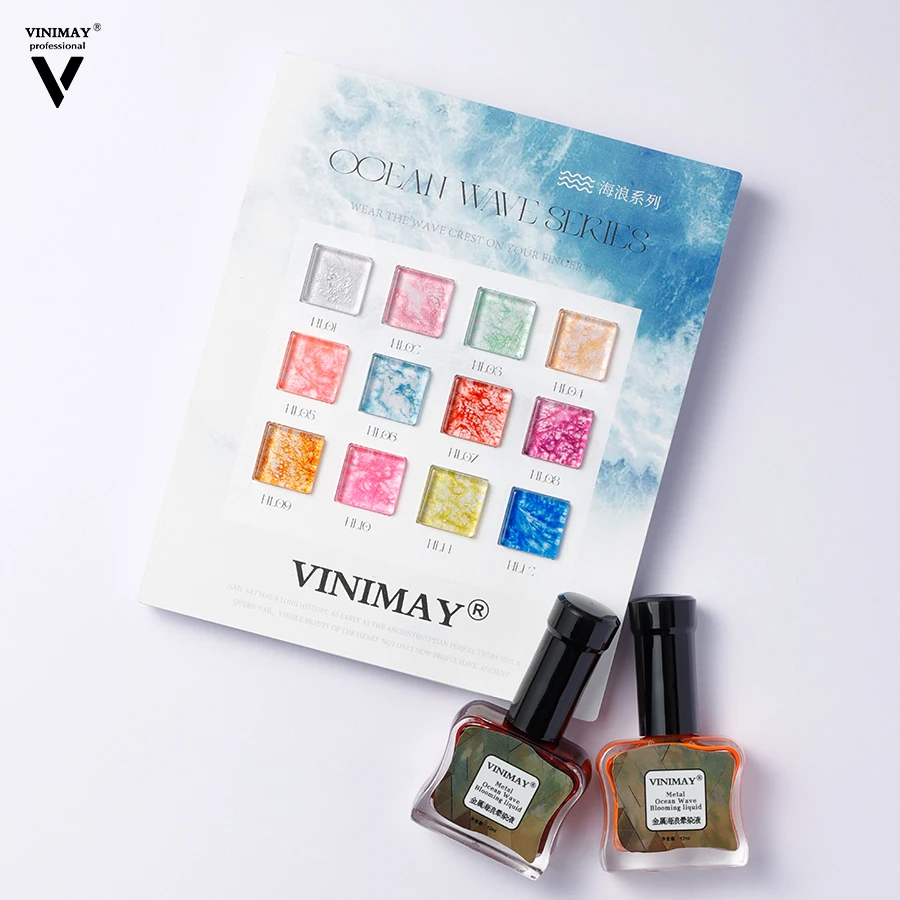Vinimay Nail Metallic Sea Wave Blooming Væske 12 Farver Havskum Blooming Inks Gel Nagellak Bloom Gel Maling Nagelkunst