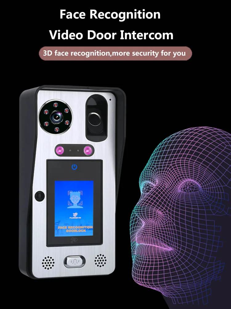 
7inch Wifi Wireless Face Recognition Fingerprint IC Video Door Phone Doorbell Intercom System with Wired 1080P Camera,APP Unlock 