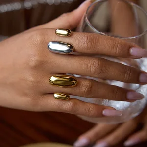 MW Design Non Tarnish 18K Gold Stainless Steel Asymmetric Double Lobe Open Ring Stainless Steel Ring Waterproof