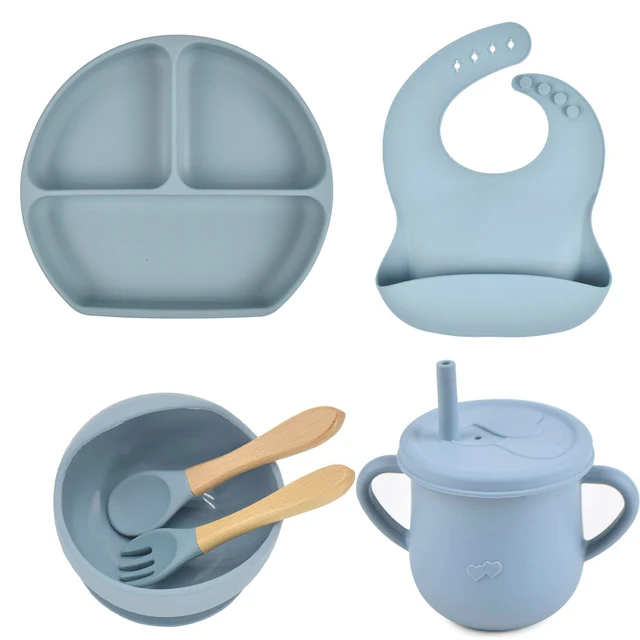 Silicone Baby Feeding Set Baby Dishes with Suction and Utensils