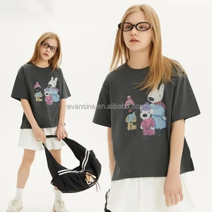 Customizable Girls T Shirt Apparel Cartoon Bunny Print Loose Fit Short Sleeve Top Breathable Summer Casual Tee