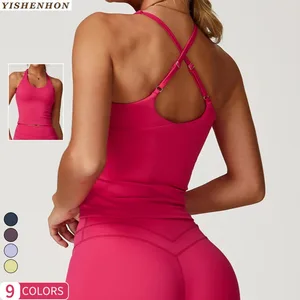 YISHENHON Good Stretch Brushed Blank Yoga Tank Top Custom Logo High Impact Sexy Gym Fitness Sports Bra With Pads  for Women