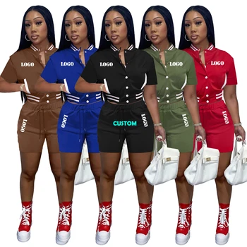 F188 Custom women summer biker shorts sets with pockets two piece set fitness jogger outfit 2022 plus size women clothing