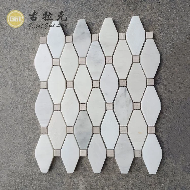 Oriental White Irregular Marble Long Octagon Shape Marble Mosaic Tile for Wall