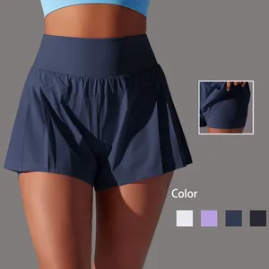 Women's High Quality Quick Dry Summer Yoga Shorts Elastic Waist Tennis Sports Fitness Running Shorts Solid Pattern