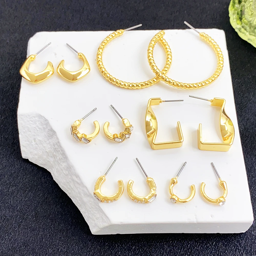 product hot sale customized crystal diamond twist drop hoop earring set vintage gold plated alloy for women wholesale jewelry-3