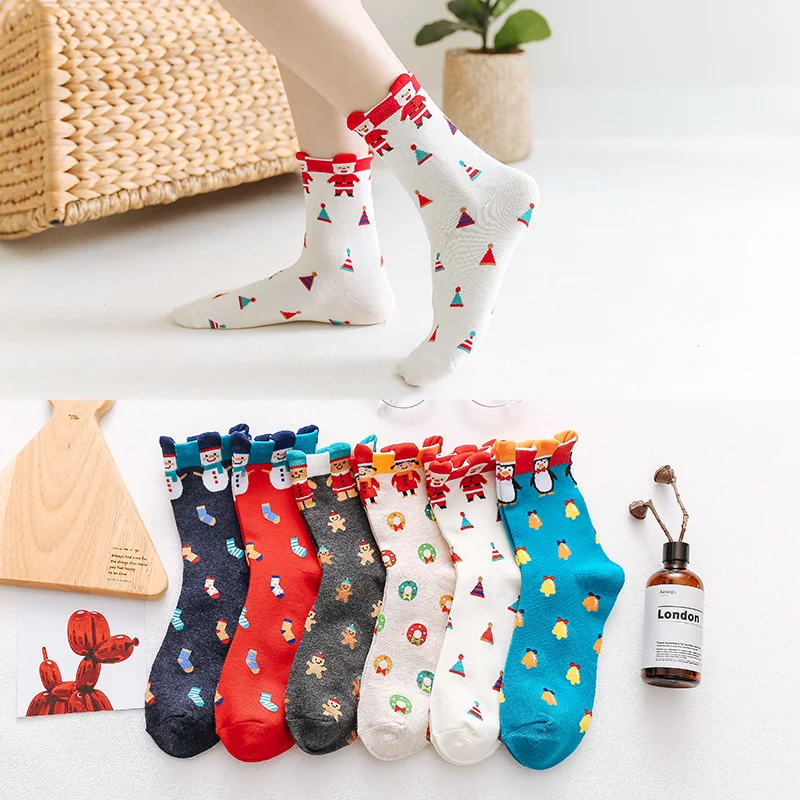 Оптовая продажа; Изготовленные на заказ хлопковые мягкие новые милые забавные носки с персонажами из мультфильмов; Рождественские женские носки