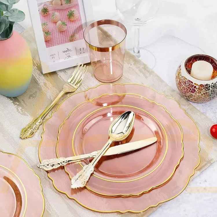 Gold And Purple/blue Disposable Plastic Dinnerware Sets Wedding Party