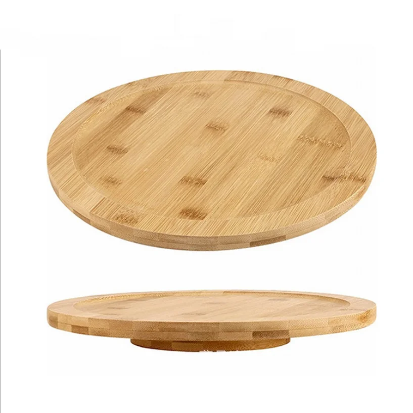 Bamboo Wooden Cake Stand with Rotating Plate