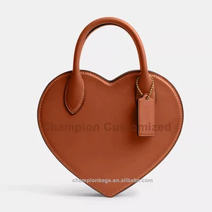 Custom Vegan Leather Heart Shape Bag Brown Ladies Fashion Crossbody Handbag Purse for Women