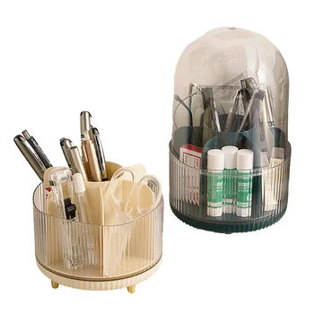 Modern Design Rotating Desktop Makeup Brush Storage Rack Dustproof Cylinder Rectangular Plastic Bucket for Organizing Brushes