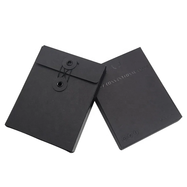 Custom Spot UV Logo String Button Black Kraft Envelopes Box Paper Packaging Envelope