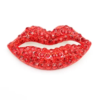 Sexy  Red Lips Rhinestone Brooches Valentine's Day Gift Brooch Pin Women Jewelry Crystal  Pins