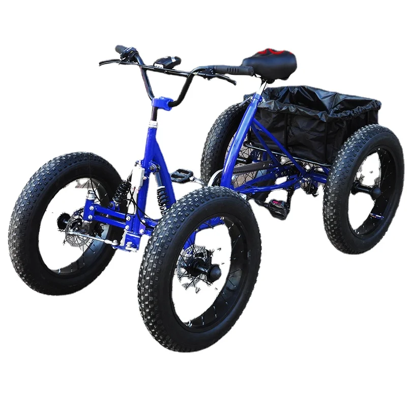 2023 The Latest Fat Tire Pedal Quad Bike Snow Quad Bike 4 Wheel Bicycle Black Aluminum Alloy 6