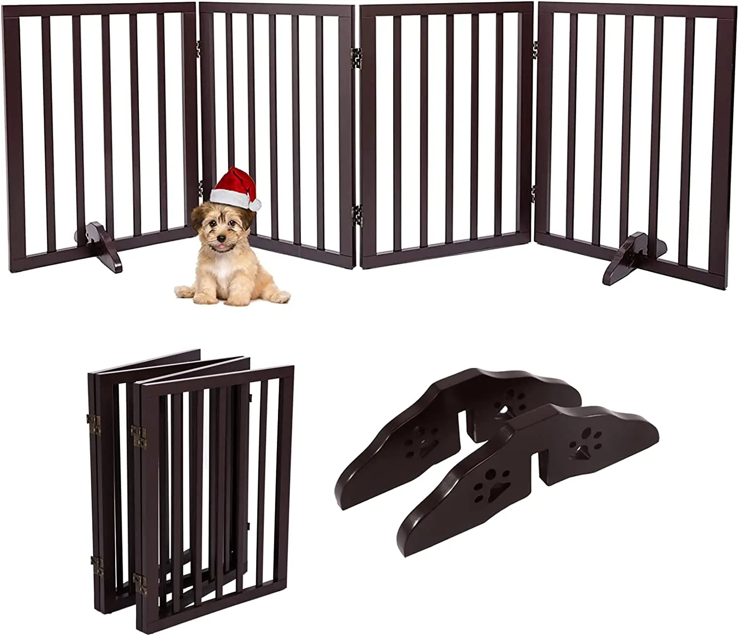 Freestanding Pet Gate For Dog Wooden Dog Playpen For Doorways House Indoor Barrier Foldable